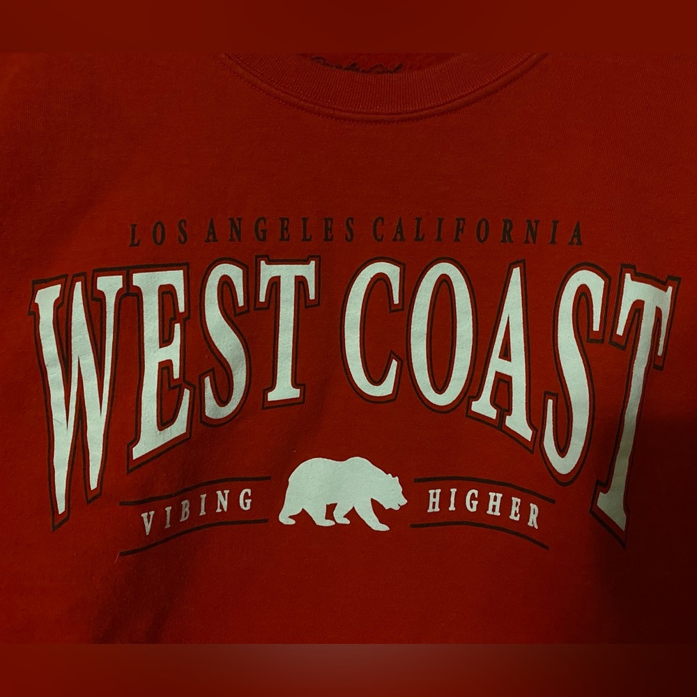 west coast graphic nature red crewneck sweatshirt - popular girl - women's l/xl - Picture 2 of 4